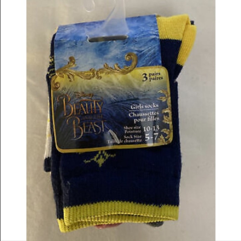 Disney Beauty & The Beast Socks Size 5-7 3 Pair